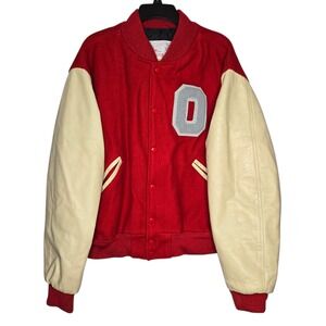 Ohio State Buckeyes Red Wool Leather Sleeve Letterman Varsity Bomber Jacket 48